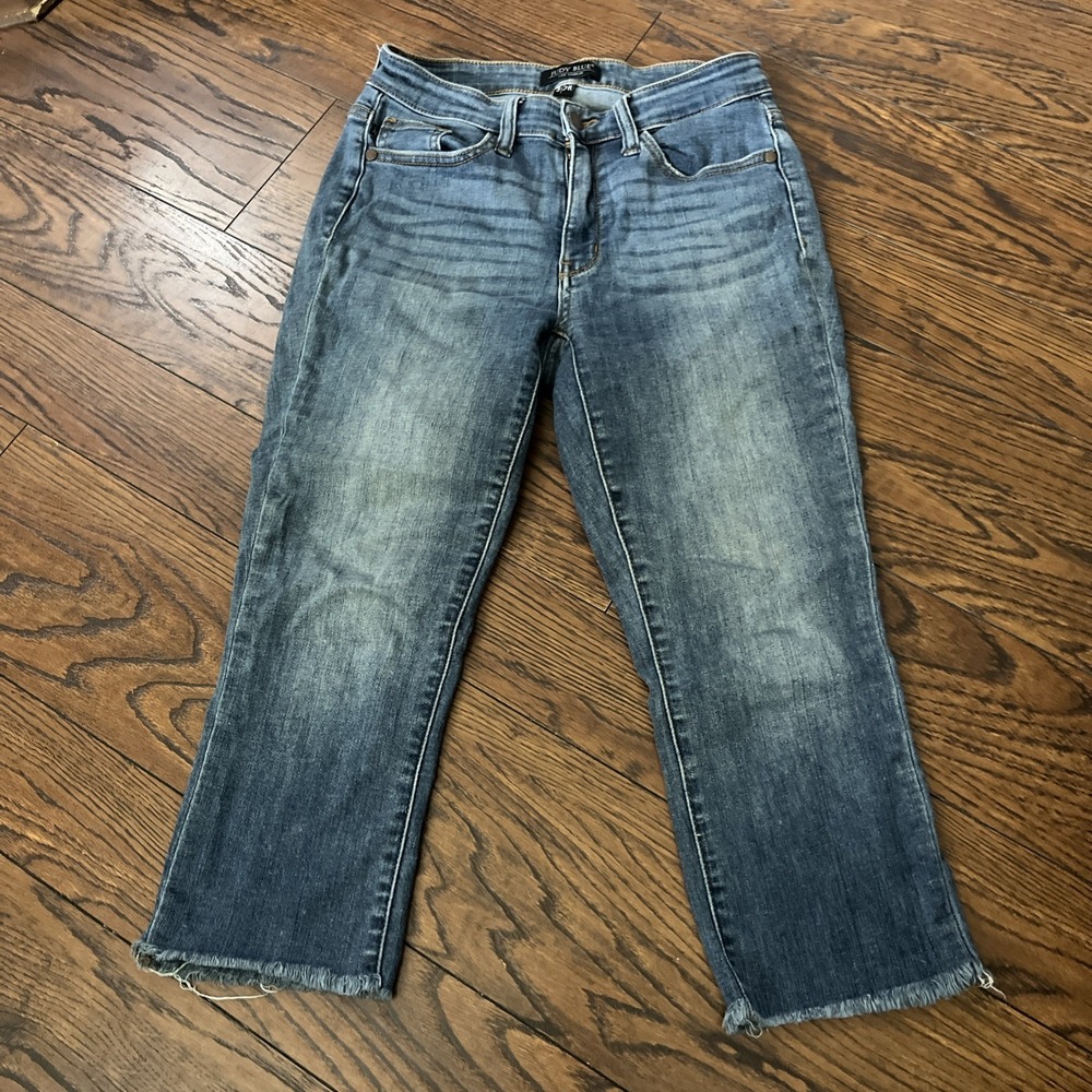 Judy Blue Jeans Womens 3/26 Blue Slim Fit Crop Raw Hem Whisker